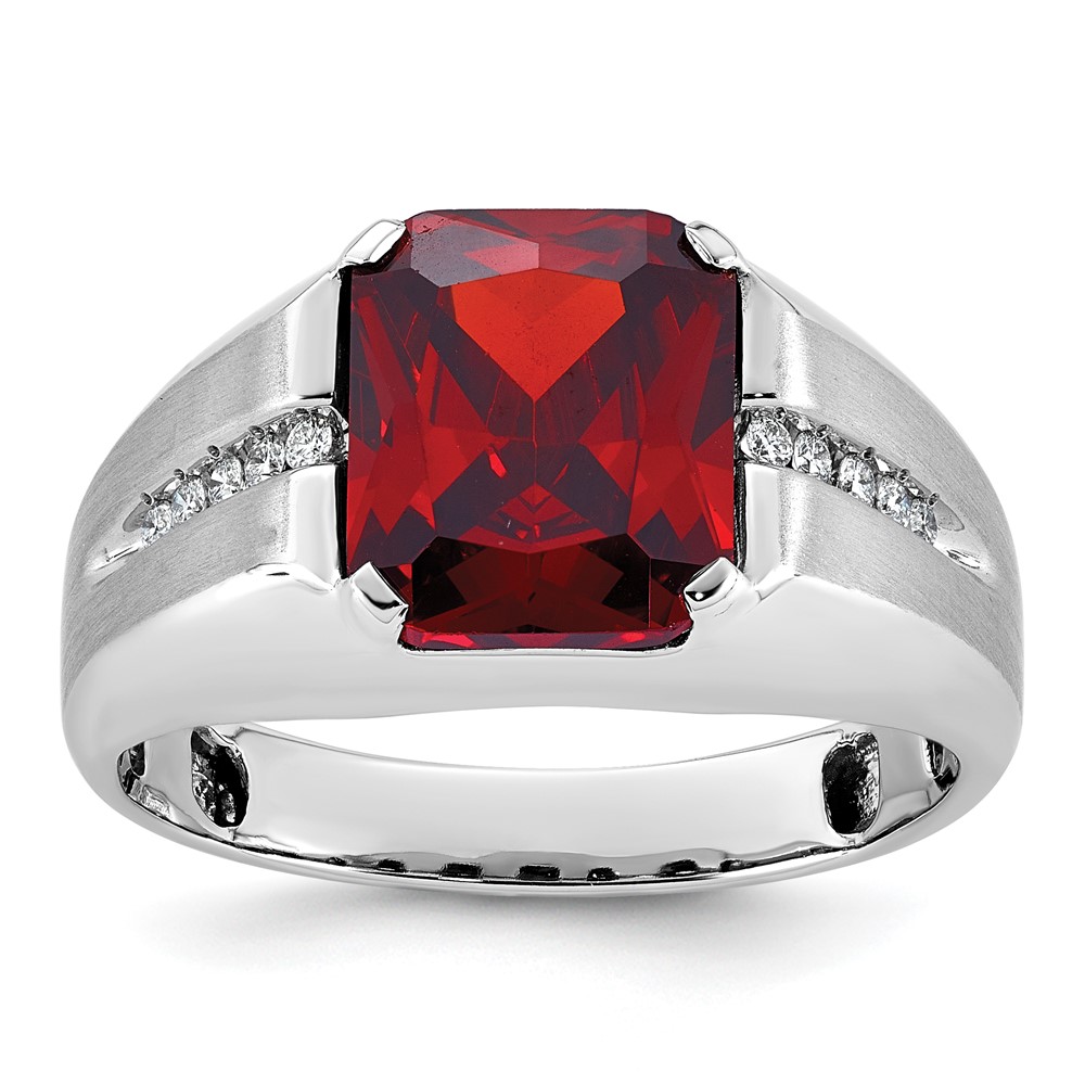 B52000-4WGA_AA-1.jpg 14k White Gold IBGoodman Men's Created Garnet and 1/10 carat Diamond Complete Ring - Image 1