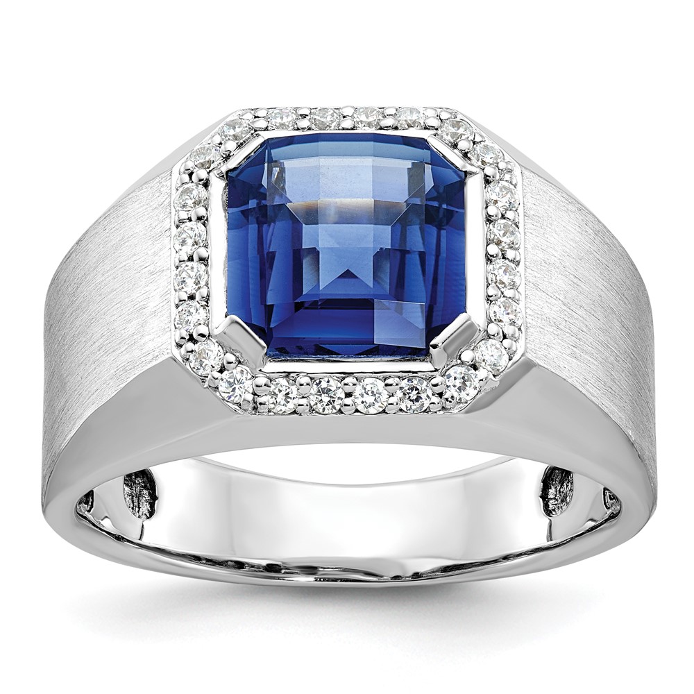 B52058-4WCS_AA.jpg 14k White Gold IBGoodman Men's Created Sapphire and 1/3 carat Diamond Complete Ring - Image 1