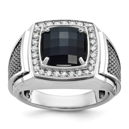 14k White Gold with Black Rhodium IBGoodman Men's Onyx and 1/4 carat Diamond Complete Ring