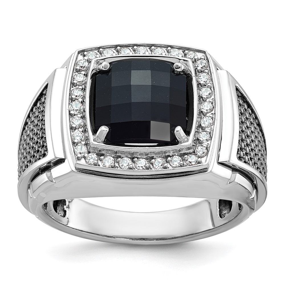 B52070-4WOX_AA.jpg 14k White Gold with Black Rhodium IBGoodman Men's Onyx and 1/4 carat Diamond Complete Ring - Image 1