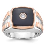 14k Two-tone White/Rose IBGoodman Men's Onyx and 1/10 carat Diamond Complete Ring