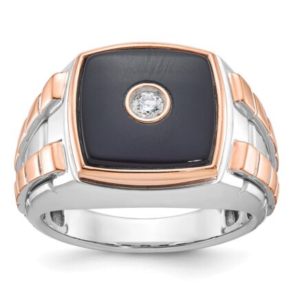 14k Two-tone White/Rose IBGoodman Men's Onyx and 1/10 carat Diamond Complete Ring