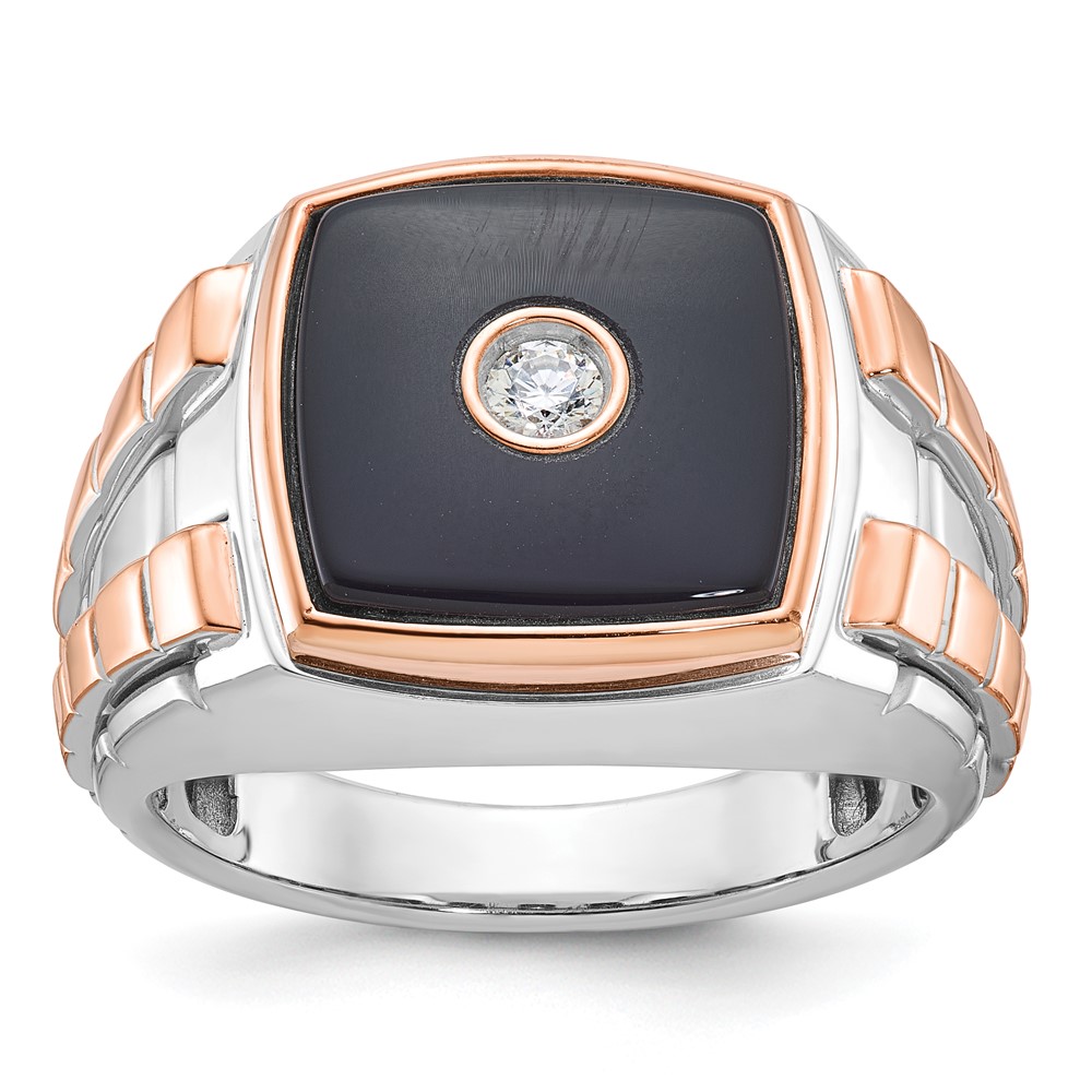 B52075-4WROX_AA-1.jpg 14k Two-tone White/Rose IBGoodman Men's Onyx and 1/10 carat Diamond Complete Ring - Image 1