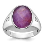 14k White Gold IBGoodman Men's Oval Ruby Doublet Stone and 1/15 carat Diamond Complete Ring