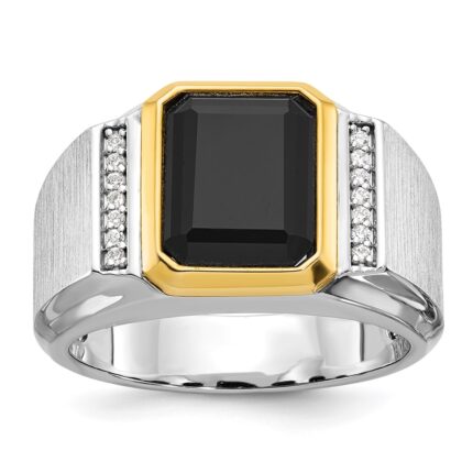 14k Two-tone IBGoodman Men's Polished and Satin Onyx and 1/10 carat Diamond Complete Ring
