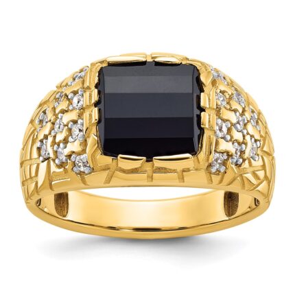 IBGoodman 14k 1/4 carat Lab Grown Diamond VS/SI+ G+ and Onyx Complete Nugget Men's Ring