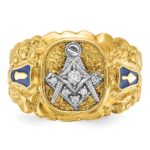 IBGoodman 10k Two-tone Men's Polished and Nugget Textured Diamond Blue Lodge Master Masonic Ring - Image 4