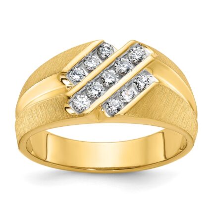 IBGoodman 14k Men's Polished Satin and Grooved 1/2 Carat AA Quality Diamond Ring