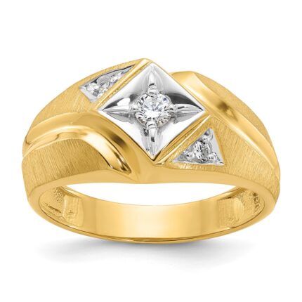 IBGoodman 14k with White Rhodium 1/5 carat Lab Grown Diamond VS/SI+ G+ Complete Polished and Satin Men's Ring