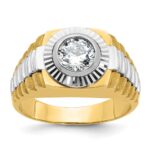 IBGoodman 14k Two Tone 1 carat Lab Grown Diamond VS/SI+ G+ Complete Polished Satin and Textured Men's Ring