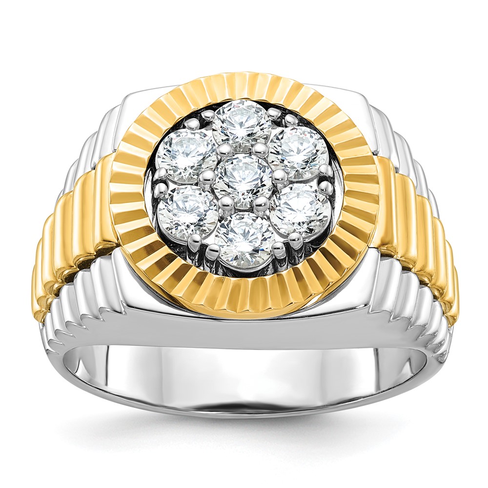 B56873-4WYAA-1.jpg IBGoodman 14k Two-tone Men's Polished and Textured 1 Carat AA Quality Round Cluster Ring - Image 1