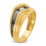 IBGoodman 14k with Black Rhodium Men's Polished and Grooved 1/6 Carat AA Quality Diamond Ring - Image 8