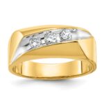 IBGoodman 14k with White Rhodium Men's Polished and Grooved 3-Stone 1/3 Carat AA Quality Diamond Ring