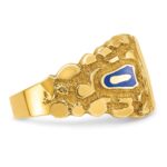 IBGoodman 10k Men's Polished and Nugget Textured with Blue Enamel and Lab Created Sapphire Blue Lodge Master Masonic Ring - Image 9