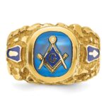 IBGoodman 14k Men's Polished and Nugget Textured with Blue Enamel and Lab Created Sapphire Blue Lodge Master Masonic Ring - Image 6