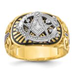 IBGoodman 14k Two-tone Men's Polished and Textured with Multi-color Enamel Blue Lodge Master Masonic Ring