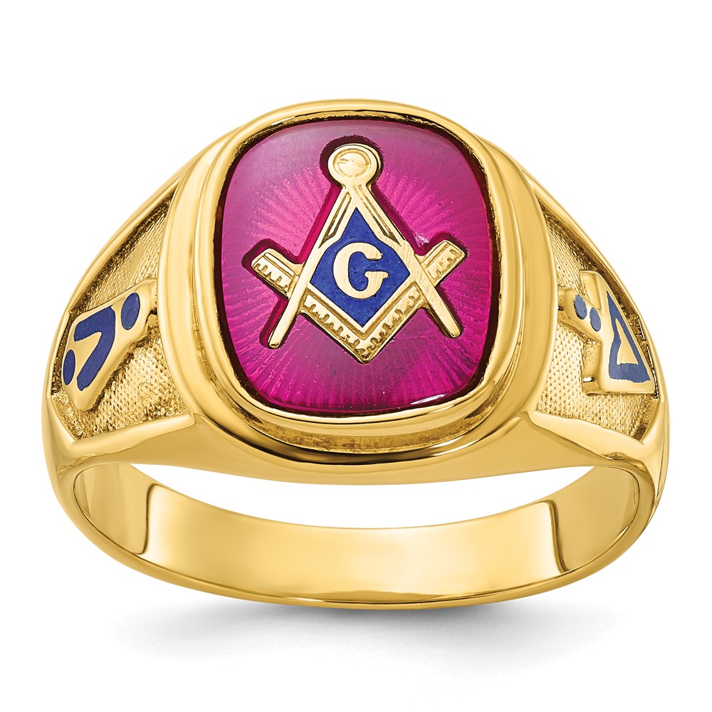 B57679-4YCR.jpg IBGoodman 14k Men's Polished and Textured with Blue Enamel and Lab Created Ruby Blue Lodge Master Masonic Ring - Image 1