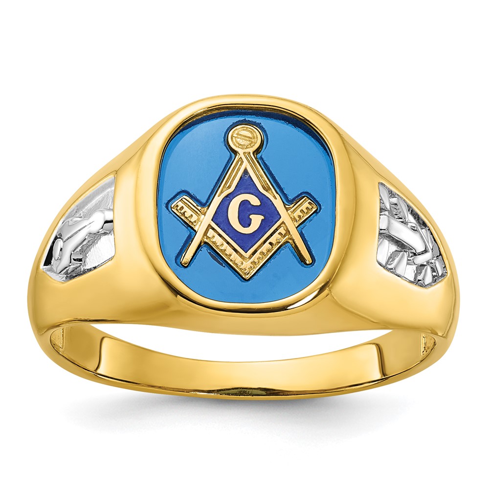 B57688-4YCS.jpg IBGoodman 14k with White Rhodium Men's Polished and Textured with Lab Created Sapphire Blue Lodge Master Masonic Ring - Image 1
