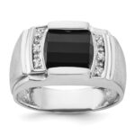 14k White Gold IBGoodman Men's Satin Onyx and 1/20 carat Diamond Complete Ring