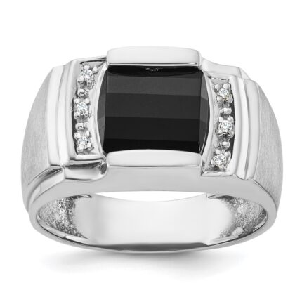 14k White Gold IBGoodman Men's Satin Onyx and 1/20 carat Diamond Complete Ring