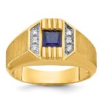 14k IBGoodman Men's Created Sapphire and 1/20 carat Diamond Satin Complete Ring