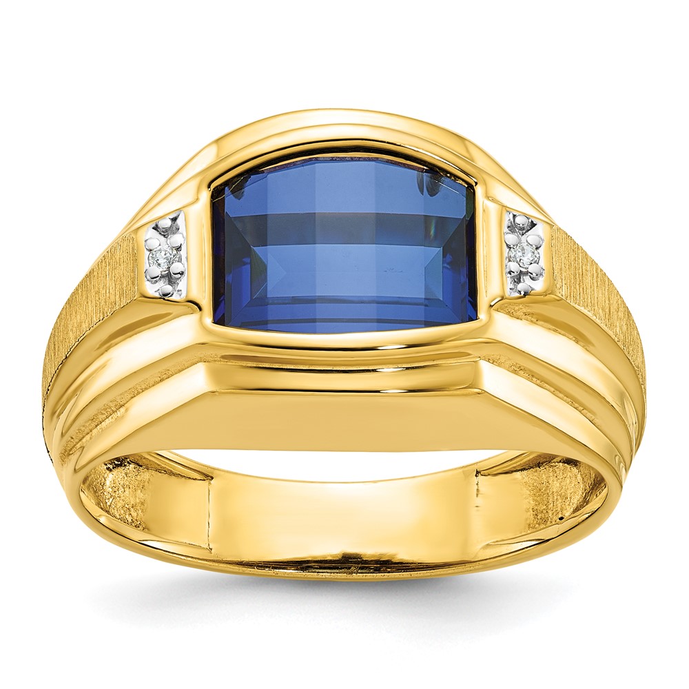 B57727-4YCS_AA.jpg 14k IBGoodman Men's Polished and Satin Created Sapphire and Diamond Complete Ring - Image 1