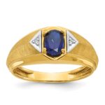 14k IBGoodman Men's Created Sapphire and Diamond Satin Complete Ring