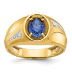 14k IBGoodman Men's Created Sapphire and Diamond Satin Complete Ring