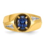 14k IBGoodman Men's Created Sapphire and Diamond Satin Complete Ring - Image 6