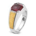 IBGoodman 14k Two-tone Men's Polished and Satin Lab Created Garnet and AA Quality Diamond Ring - Image 6