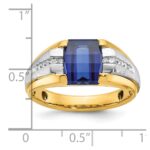 14k Two-tone IBGoodman Men's Created Sapphire and 1/8 carat Diamond Complete Ring - Image 3