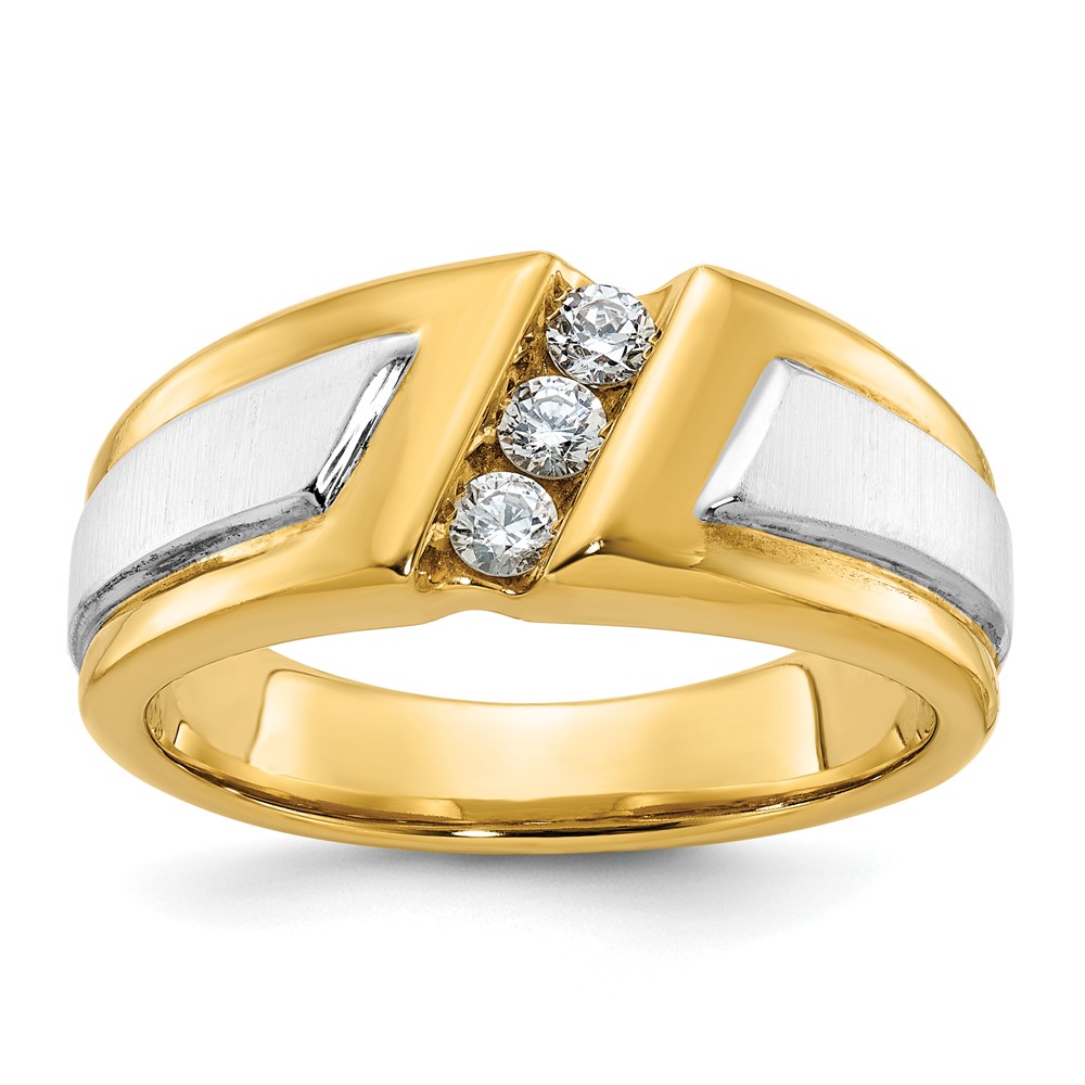 B58007-0YWA.jpg IBGoodman 10k Two-tone Men's Polished and Satin 3-Stone 1/4 Carat A Quality Diamond Ring - Image 1
