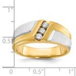 IBGoodman 14k Two-tone Men's Polished Satin and Grooved 3-Stone 1/4 Carat AA Quality Diamond Ring - Image 3