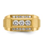 IBGoodman 14k Men's Polished and Satin 3-Row 3/4 Carat AA Quality Diamond Ring - Image 6