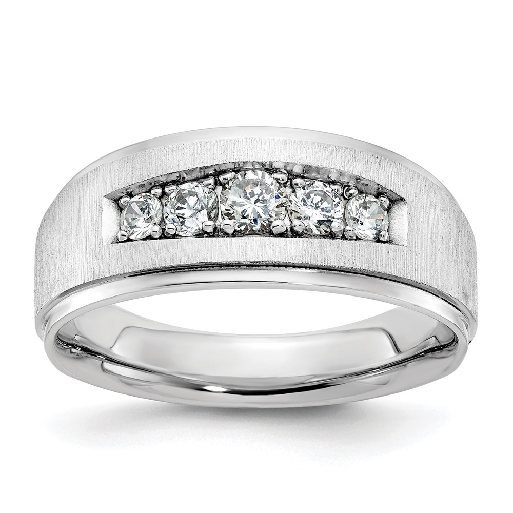 B58075-4WAA-1.jpg IBGoodman 14k White Gold 1/2 carat Lab Grown Diamond VS/SI+ G+ Complete Polished and Brushed Five Stone Men's Ring - Image 1