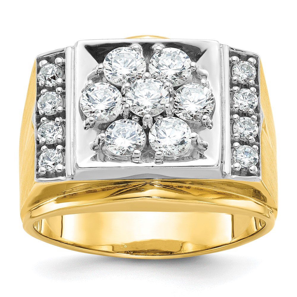 B58227-4YWAA-1.jpg IBGoodman 14k Two-tone Men's Polished and Satin 1 1/2 Carat AA Quality Diamond Cluster Ring - Image 1