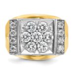 IBGoodman 14k Two-tone Men's Polished and Satin 1 1/2 Carat AA Quality Diamond Cluster Ring - Image 6