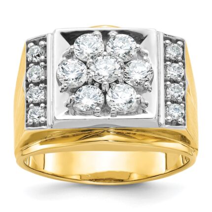 IBGoodman 14k Two Tone 1 1/2 carat Lab Grown Diamond VS/SI+ G+ Complete Men's Polished and Satin Cluster Ring