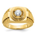 IBGoodman 14k Men's Polished Satin and Textured 1/2 Carat AA Quality Diamond Ring
