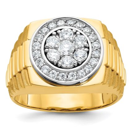 IBGoodman 10k Two-tone Men's Polished Satin and Textured 1 Carat A Quality Diamond Ring