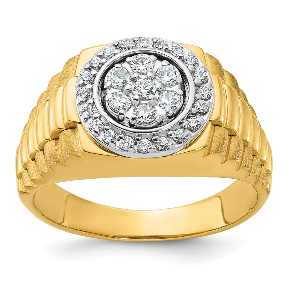 B58335-4YWAA-6.jpg IBGoodman 14k Two-Tone 1/2 carat Lab Grown Diamond VS/SI+ G+ Round Complete Polished Satin and Ribbed Men's Cluster Ring - Image 1