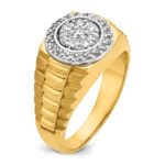 IBGoodman 14k Two-tone Men's Polished Satin and Ribbed Round 1/2 Carat AA Quality Diamond Cluster Ring - Image 8