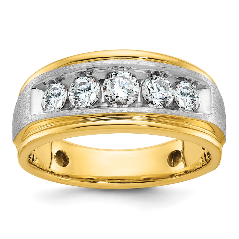 B58399-4YWAA.jpg IBGoodman 14k Two-tone Men's Polished Satin and Grooved 5-Stone Ring Mounting - Image 1