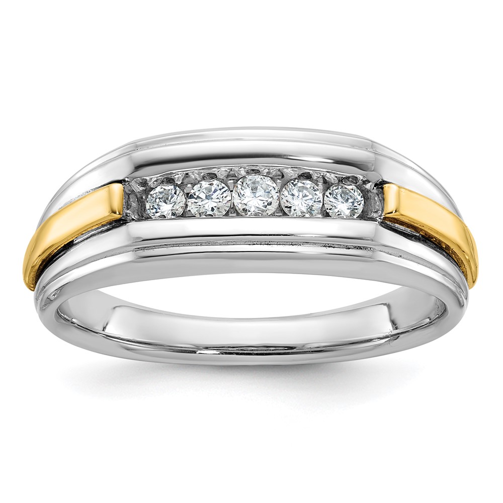 B58449-4WYAA.jpg IBGoodman 14k Two-tone Men's Polished and Grooved 5-Stone Ring Mounting - Image 1