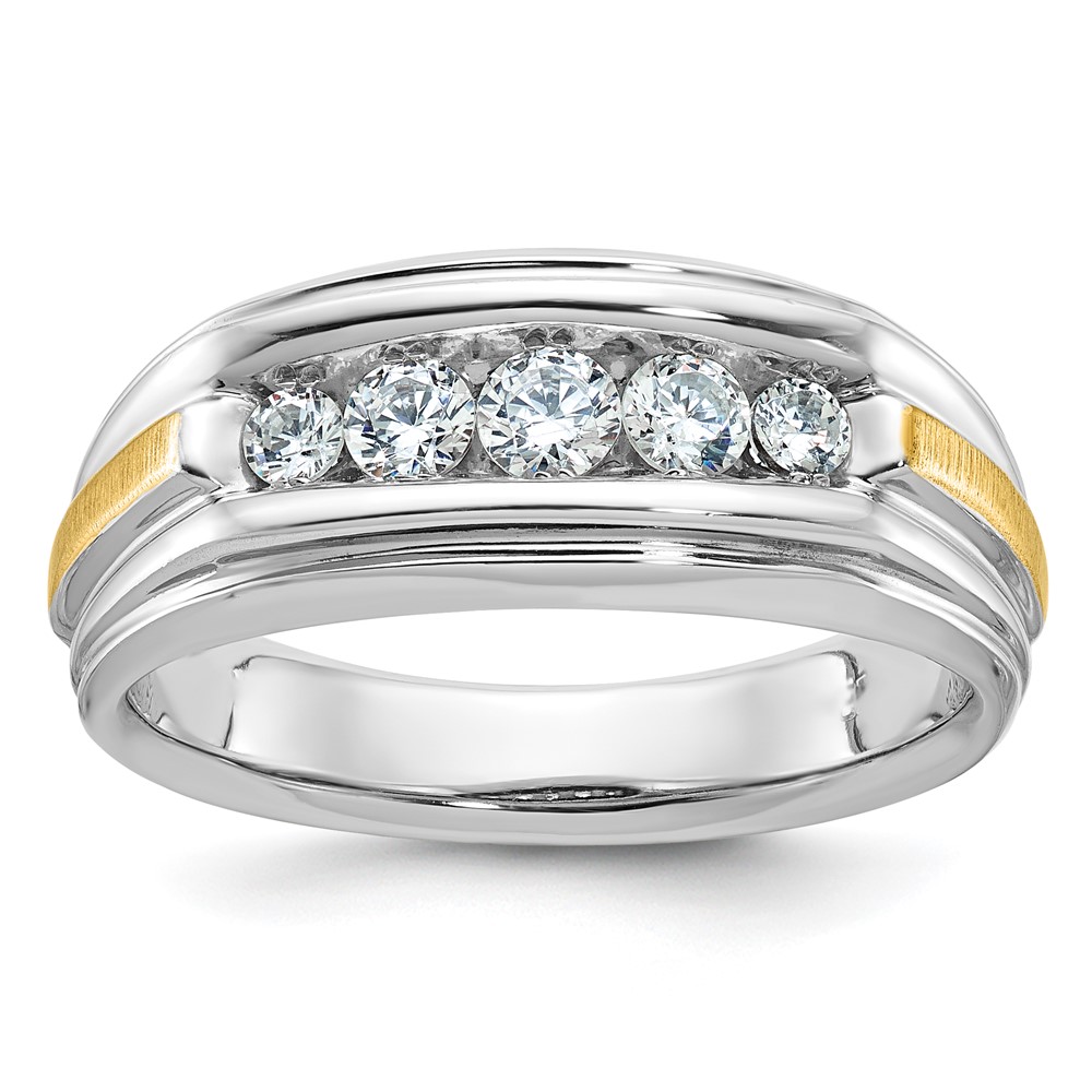 B58450-4WYAA-1.jpg IBGoodman 14k Two-tone 1/2 carat Lab Grown Diamond VS/SI+ G+ Complete Polished Satin and Grooved Five Stone Men's Ring - Image 1