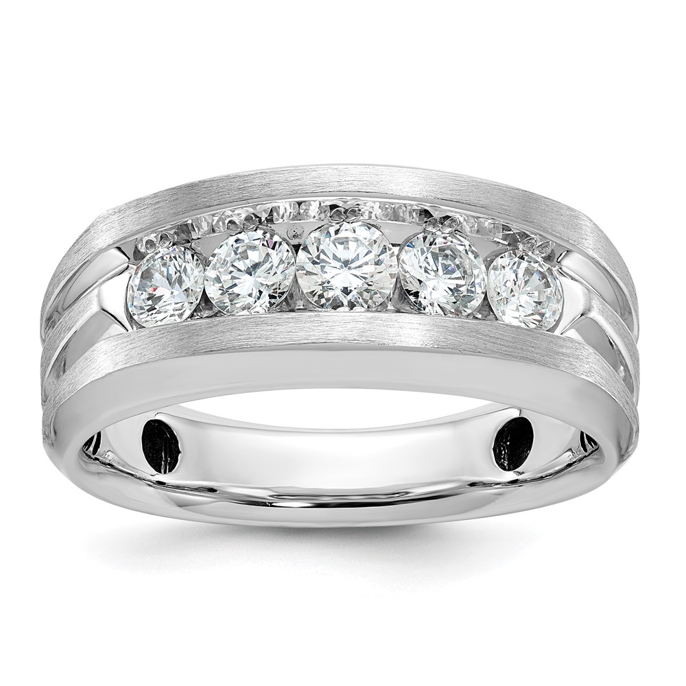 B58457-4WAA.jpg IBGoodman 14k White Gold Men's Polished Satin and Grooved 5-Stone Ring Mounting - Image 1
