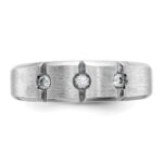 IBGoodman 14k White Gold Men's Polished Satin and Grooved 3-Stone 1/5 Carat AA Quality Diamond Ring - Image 6