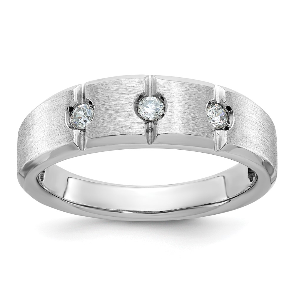 B58943-4WAA.jpg IBGoodman 14k White Gold Men's Polished Satin and Grooved 3-Stone 1/5 Carat AA Quality Diamond Ring - Image 1