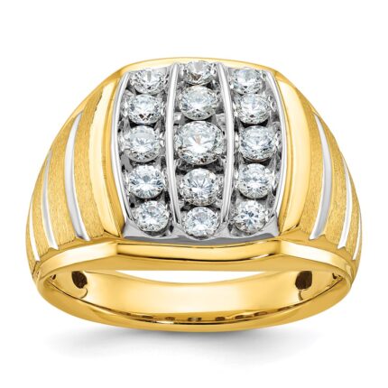IBGoodman 14k Two Tone 1 carat Lab Grown Diamond VS/SI+ G+ Complete Polished Satin and Grooved Men's Cluster Ring