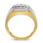 IBGoodman 14k Two-tone Men's Polished Satin and Grooved 3-Row 1 Carat AA Quality Diamond Ring - Image 2